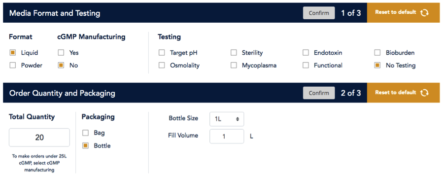 ability to select the media format and testing options that I would like and the order quantity and packaging.